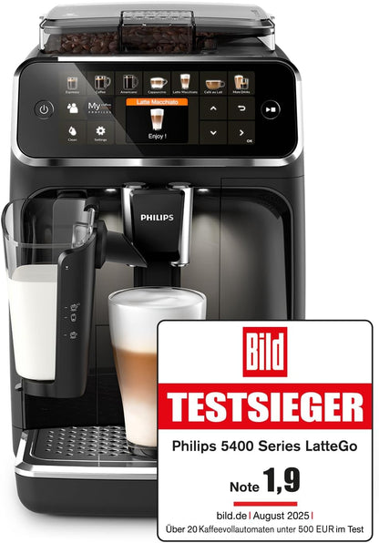 Philips Espressomaschine der Serie 5400 (EP5441/50)– Genießen Sie 12 Getränke, schnell reinigendes LatteGo, intuitives TFT-Display, anpassbare Kaffeeeinstellungen, erstklassiges Küchendesign